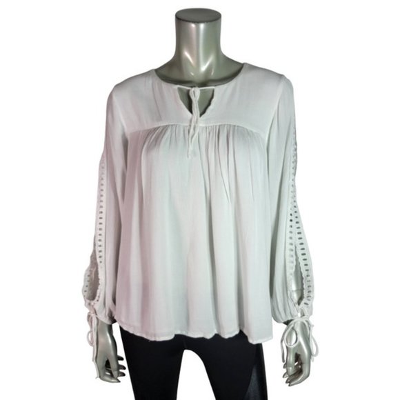 Ann Taylor Loft Peasant Top Size Tie Front Keyhole Neck Slit Sleeve Lined White - Picture 1 of 6